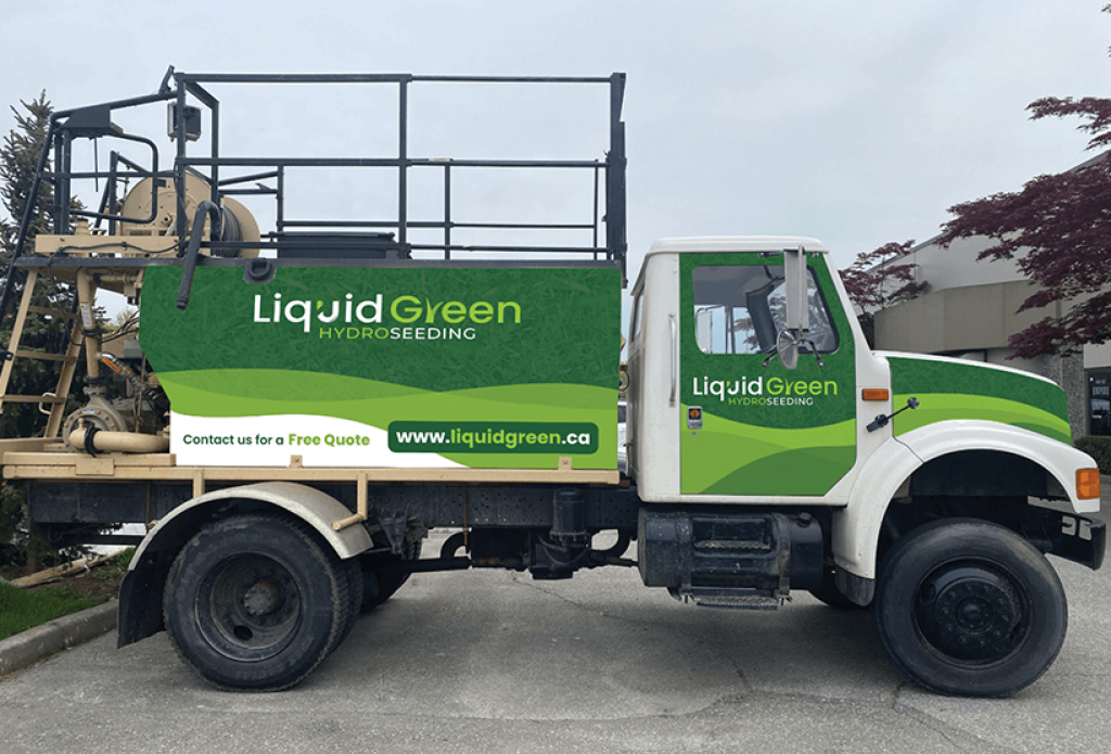 liquid green hydroseeding hydroseeder truck after