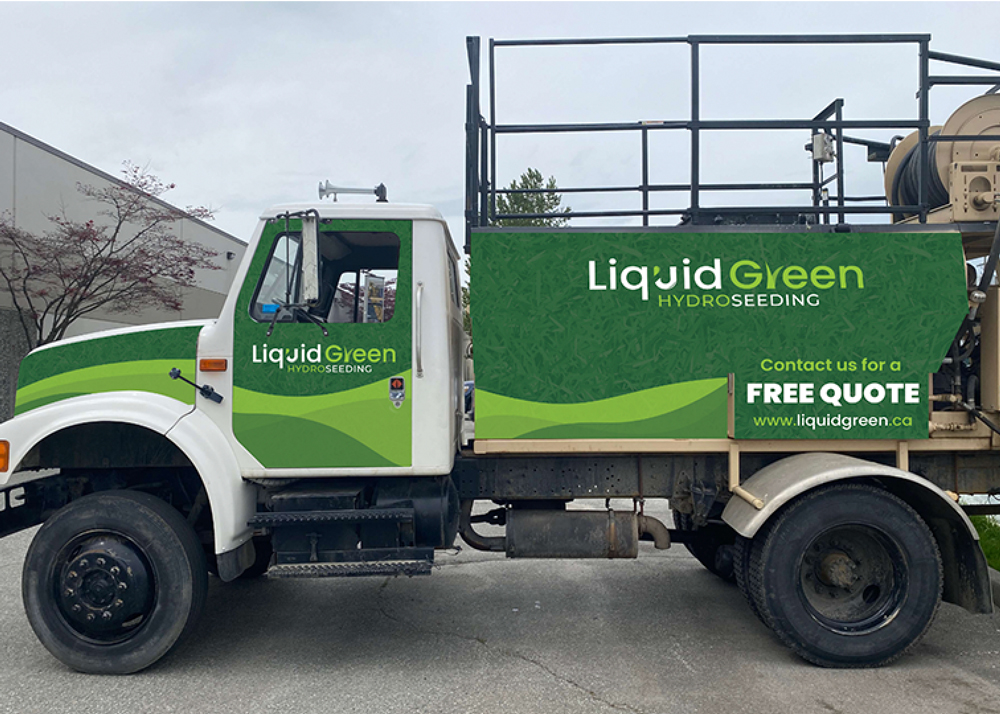 liquid green hydroseeder truck